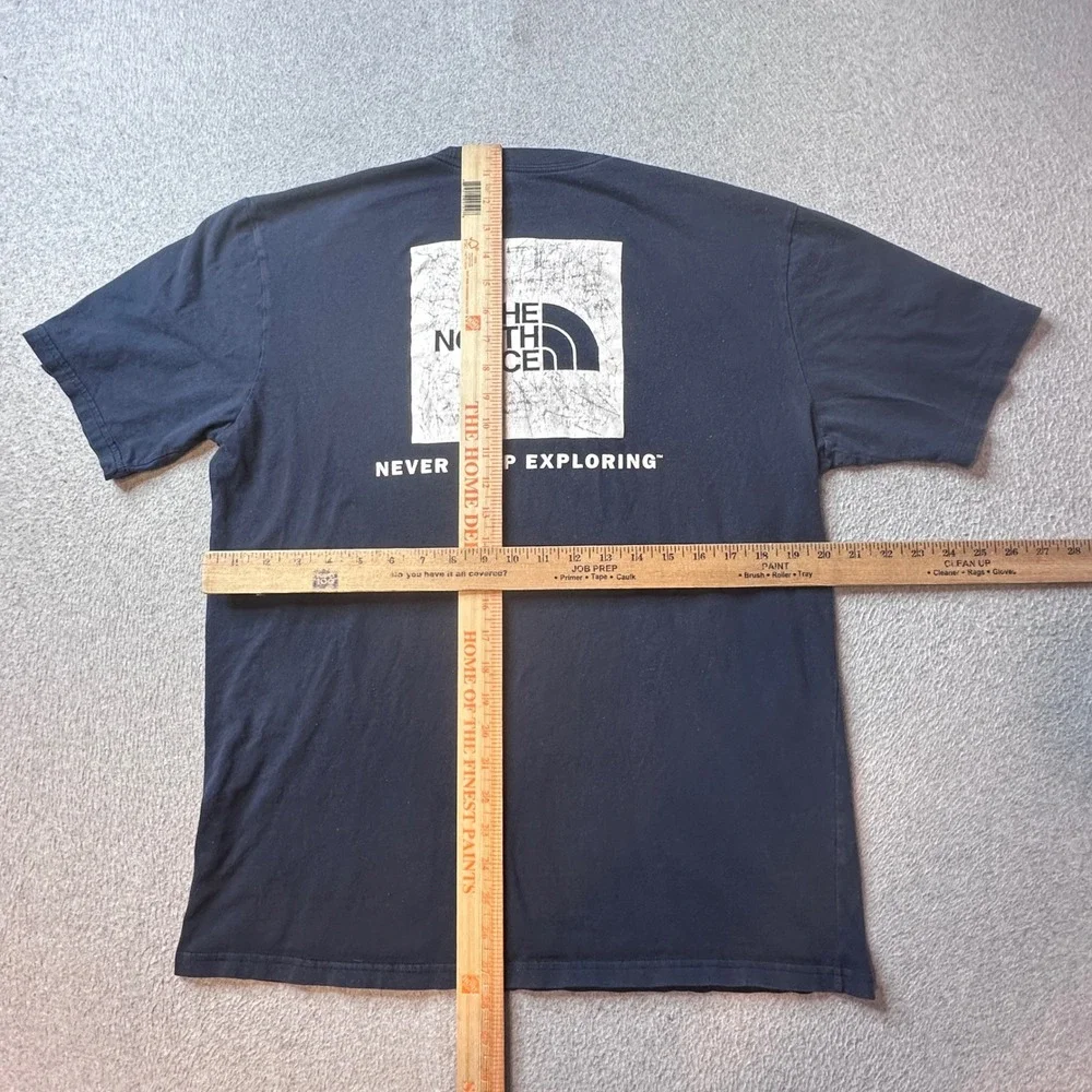 The North Face T-Shirt Mens L Navy Blue Box Logo Short Sleeve Graphic Tee Hole